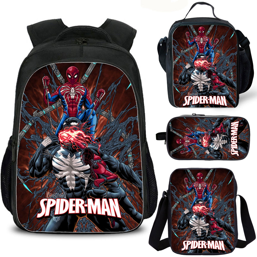 Kids Spiderman School Backpack Lunch Bag Shoulder Bag Pencil Case 4 Pieces Set