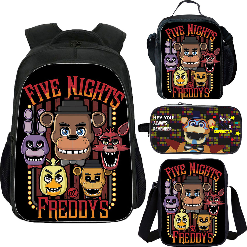 Five Nights at Freddy's Kid's School Backpack Lunch Bag Shoulder Bag Pencil Case 4 Pieces Combo