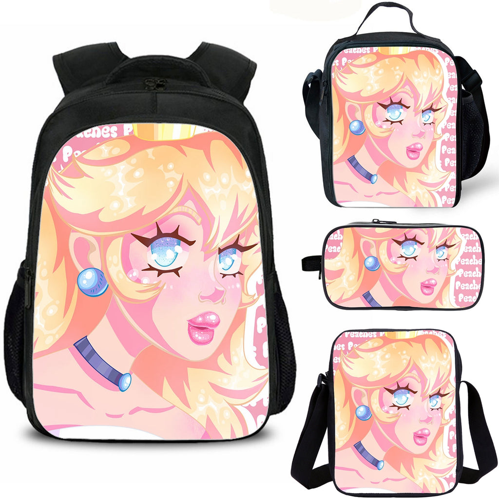 Princess Girl's School Backpack Lunch Bag Shoulder Bag Pencil Case 4 Pieces Combo