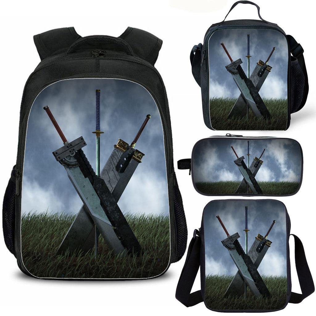 Final Fantasy Kids School Backpack Lunch Bag Shoulder Bag Pencil Case 4 Pieces Combo