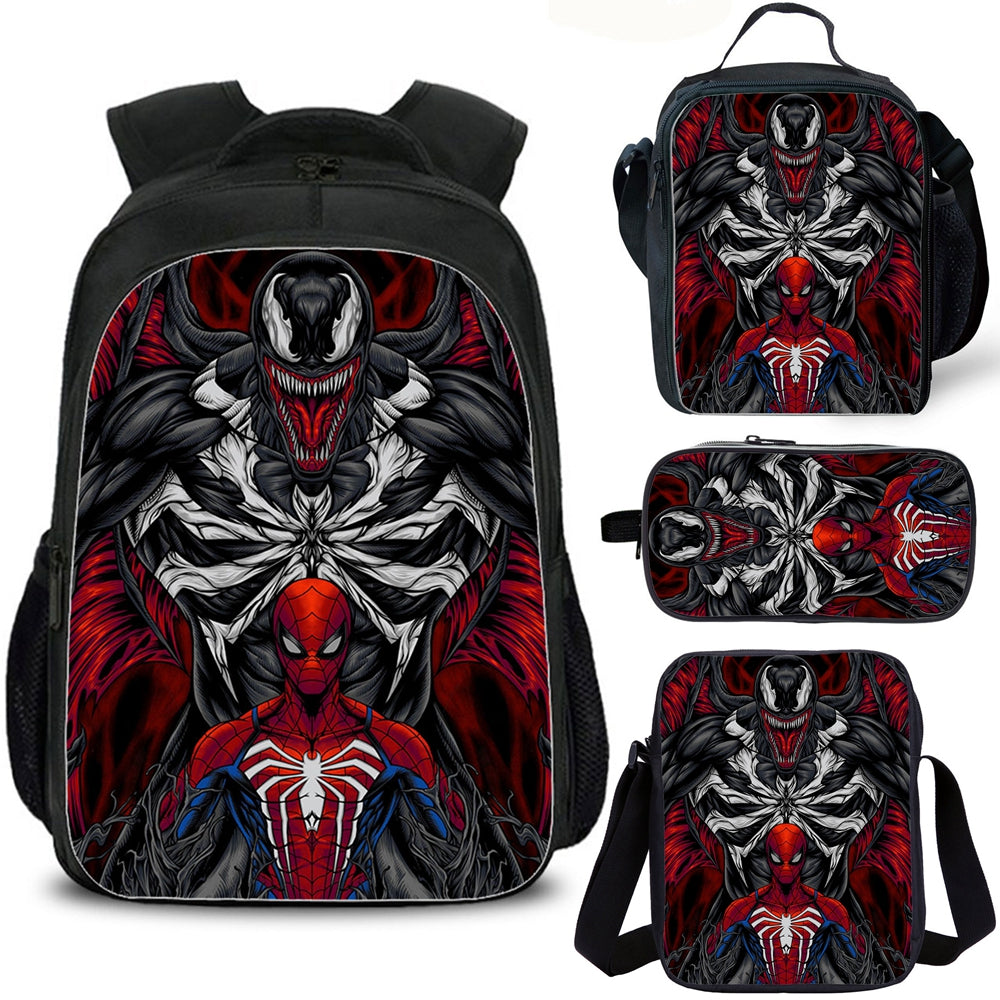 Kids Spiderman School Backpack Lunch Bag Shoulder Bag Pencil Case 4 Pieces Set