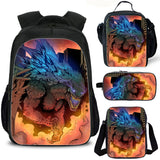 Kids Godzilla School Backpack Lunch Bag Shoulder Bag Pencil Case 4 Pieces Set