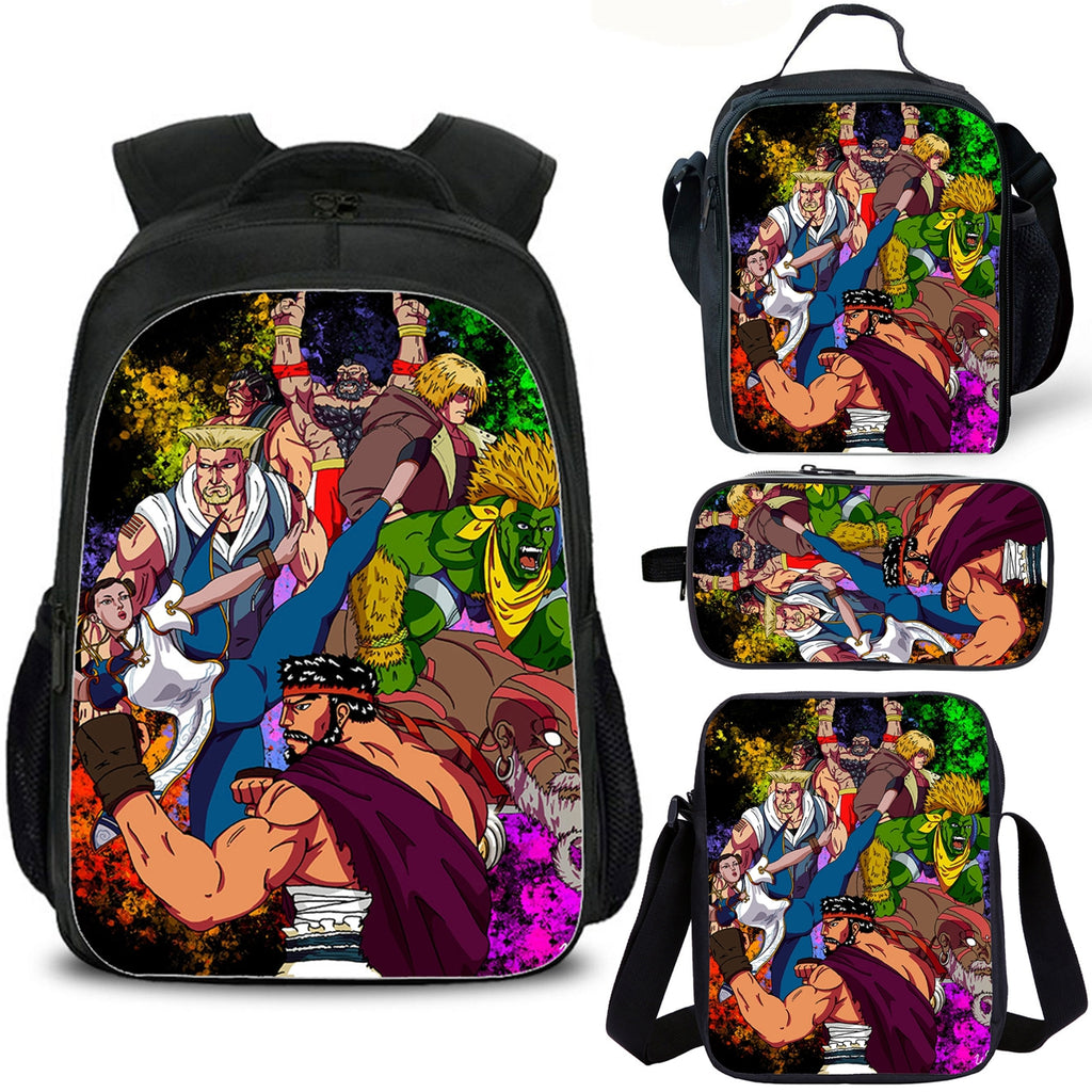 Street Fighter Kids School Backpack Lunch Bag Shoulder Bag Pencil Case 4PCS
