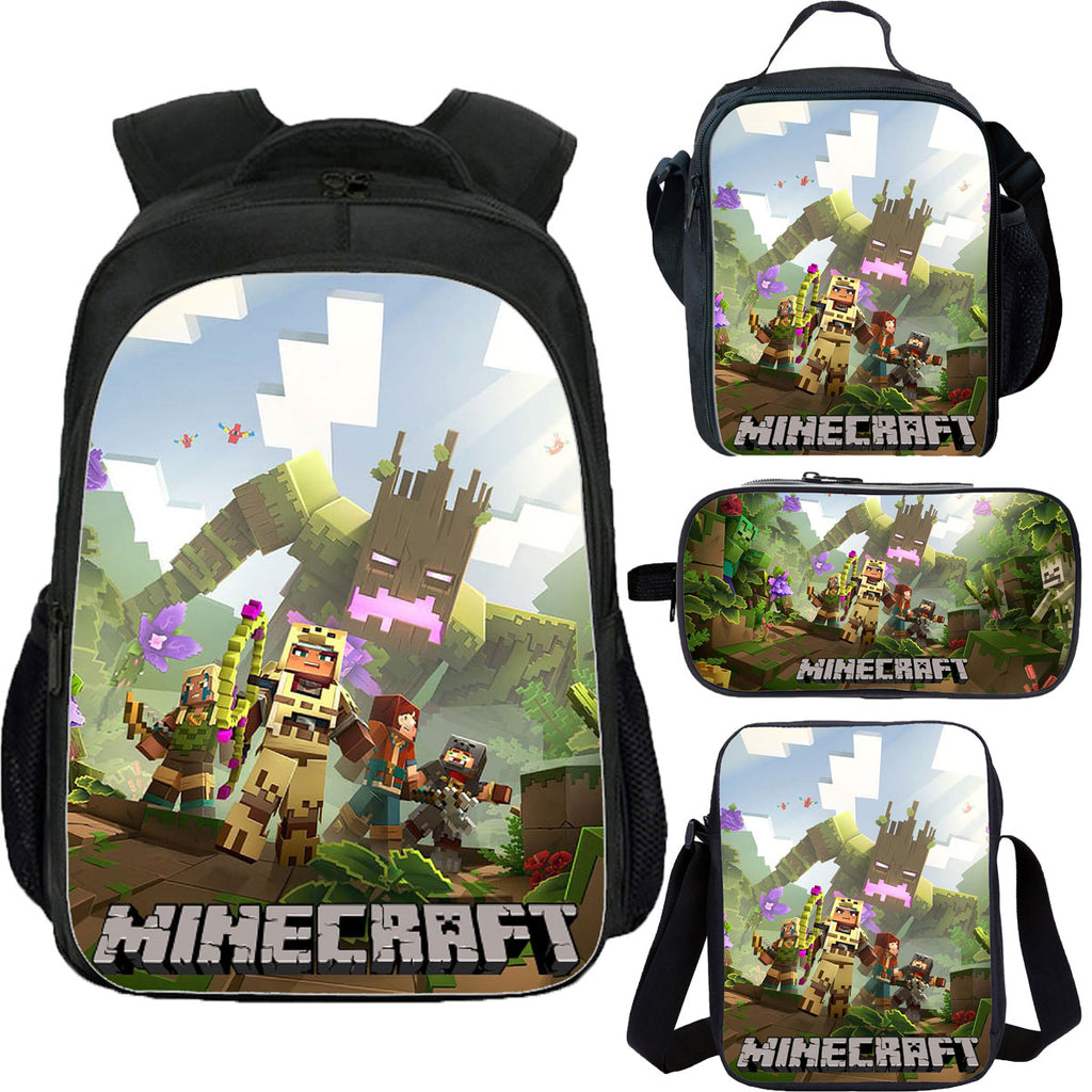 Minecraft Kid's School Backpack Lunch Bag Shoulder Bag Pencil Case 4 Pieces Combo