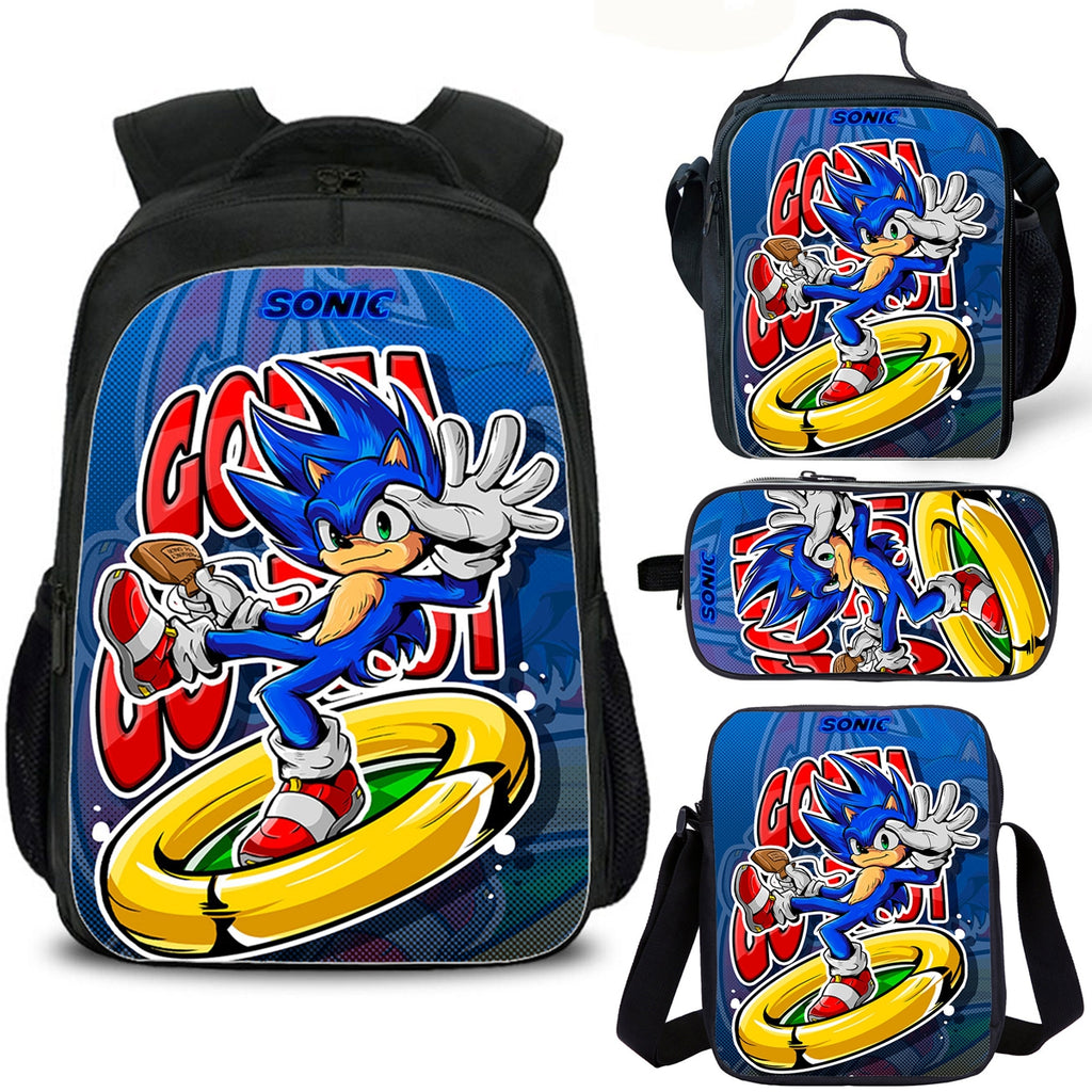 SONIC Kids School Backpack Lunch Bag Shoulder Bag Pencil Case 4PCS
