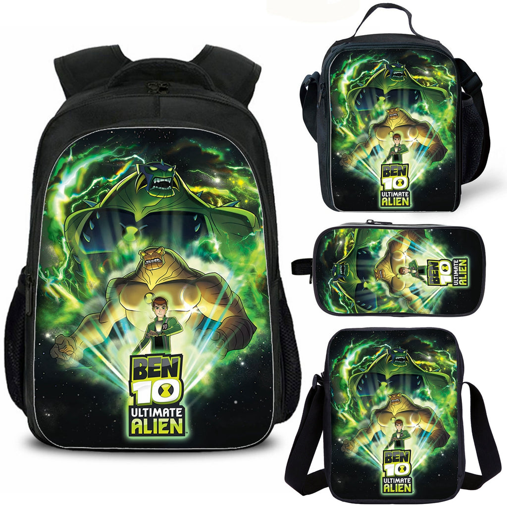 Ben 10 Kids School Backpack Lunch Bag Shoulder Bag Pencil Case 4 Pieces Combo