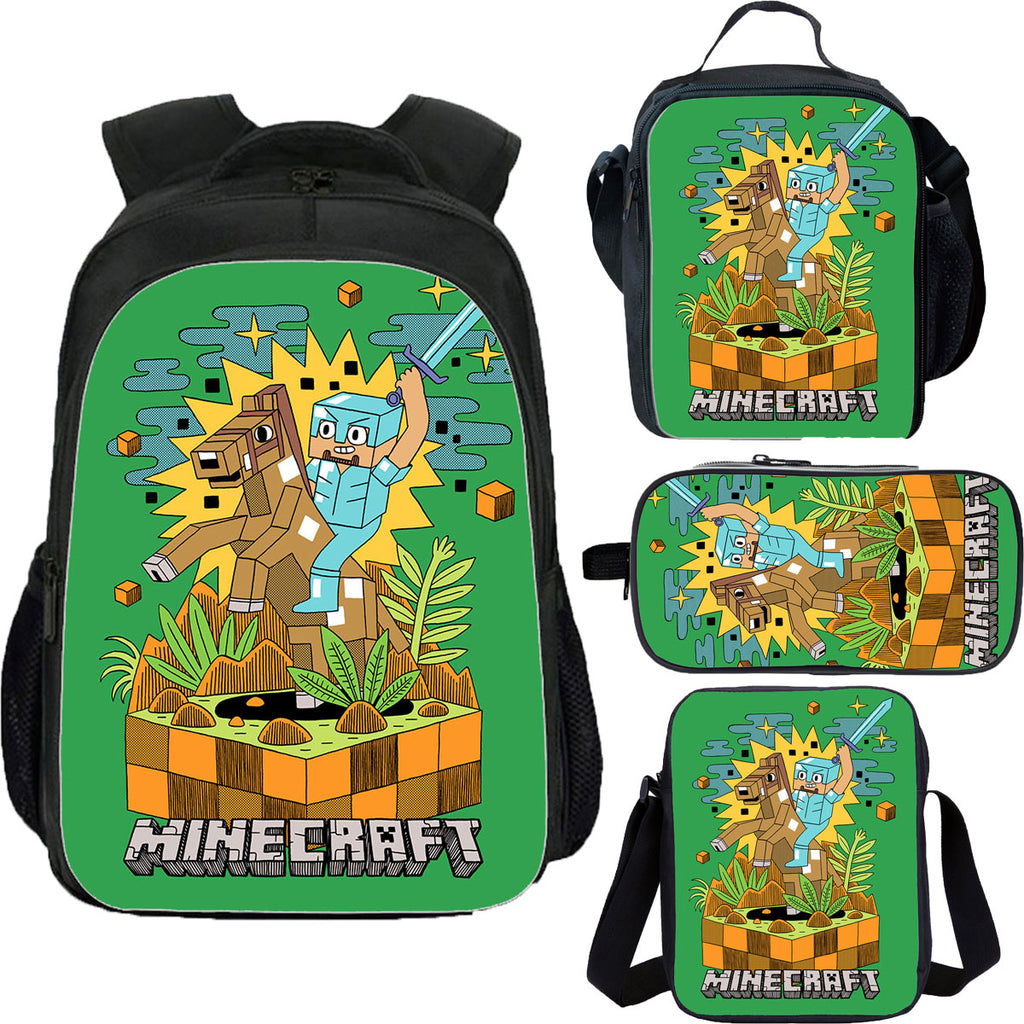 Minecraft Kid's School Backpack Lunch Bag Shoulder Bag Pencil Case 4 Pieces Combo
