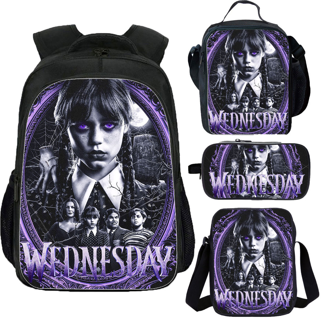 Wednesday Addams School Backpack Lunch Bag Shoulder Bag Pencil Case 4 Pieces
