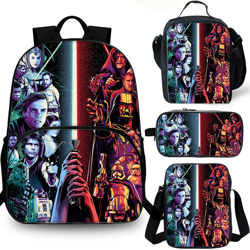 Star Wars Kids 15" School Backpack Lunch Bag Shoulder Bag Pencil Case 4PCS