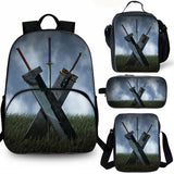 Final Fantasy Kids 15 inches School Backpack Lunch Bag Shoulder Bag Pencil Case 4 Pieces Combo