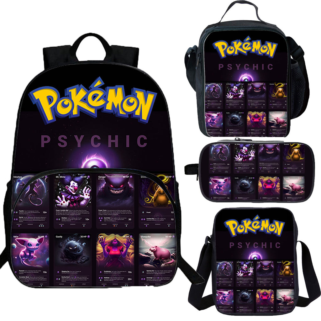Psychic Type Pokemon 15 inches School Backpack Lunch Bag Shoulder Bag Pencil Case 4 Pieces Combo