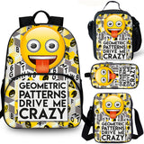 Cute Emoji Kids 15" School Backpack Lunch Bag Shoulder Bag Pencil Case 4PCS