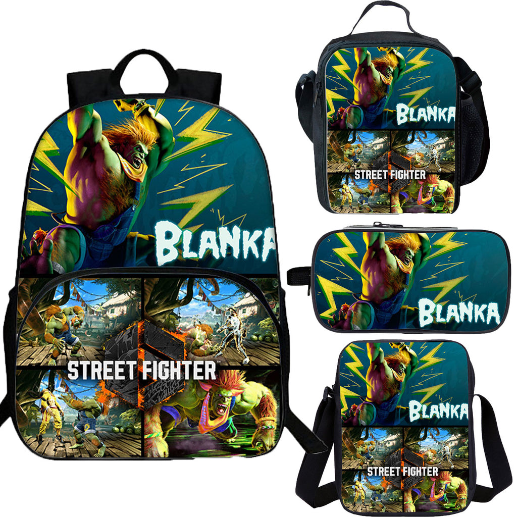 Street Fighter 15 inches School Backpack Lunch Bag Shoulder Bag Pencil Case 4 Pieces Combo