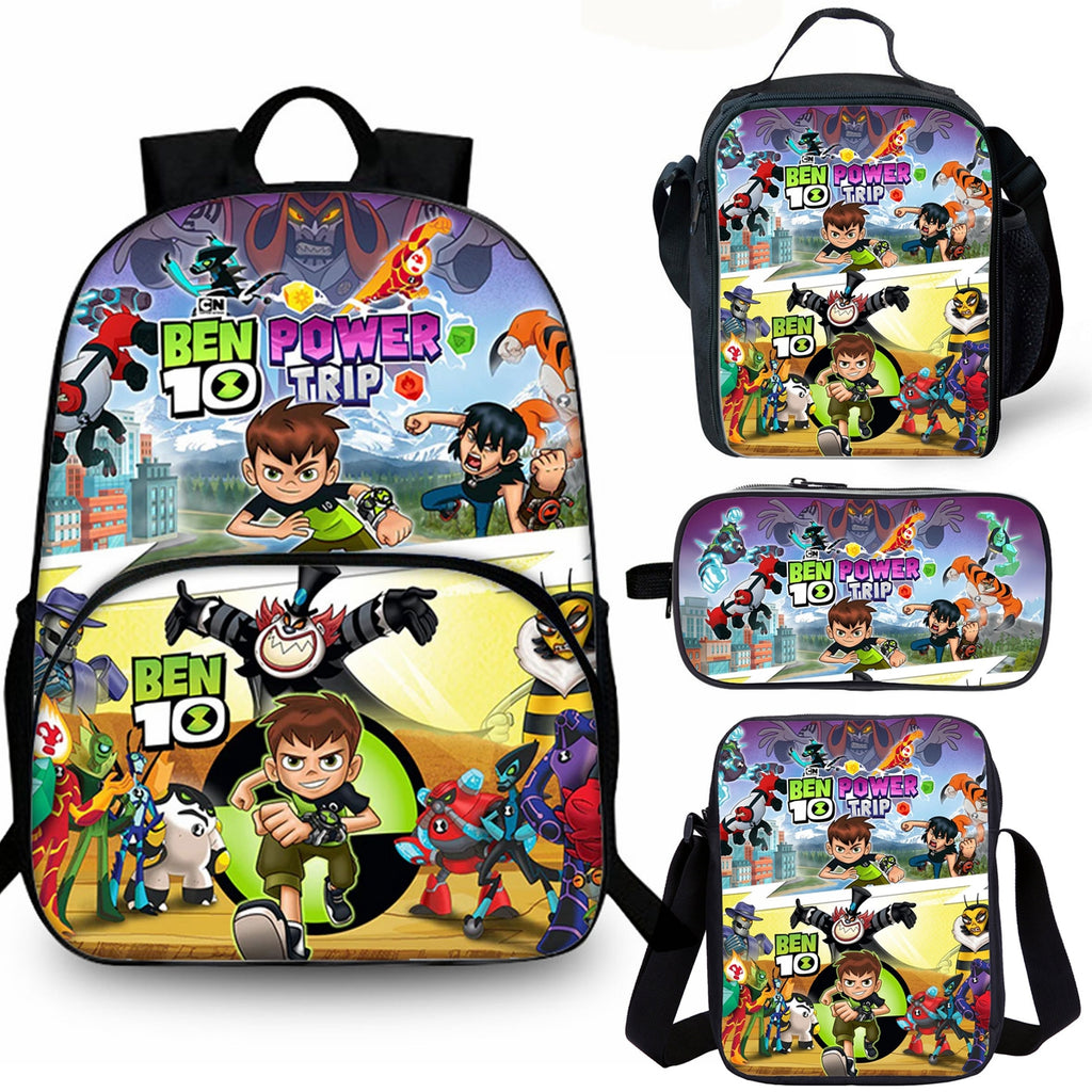 Ben 10 Kids 15 inches School Backpack Lunch Bag Shoulder Bag Pencil Case 4 Pieces Combo