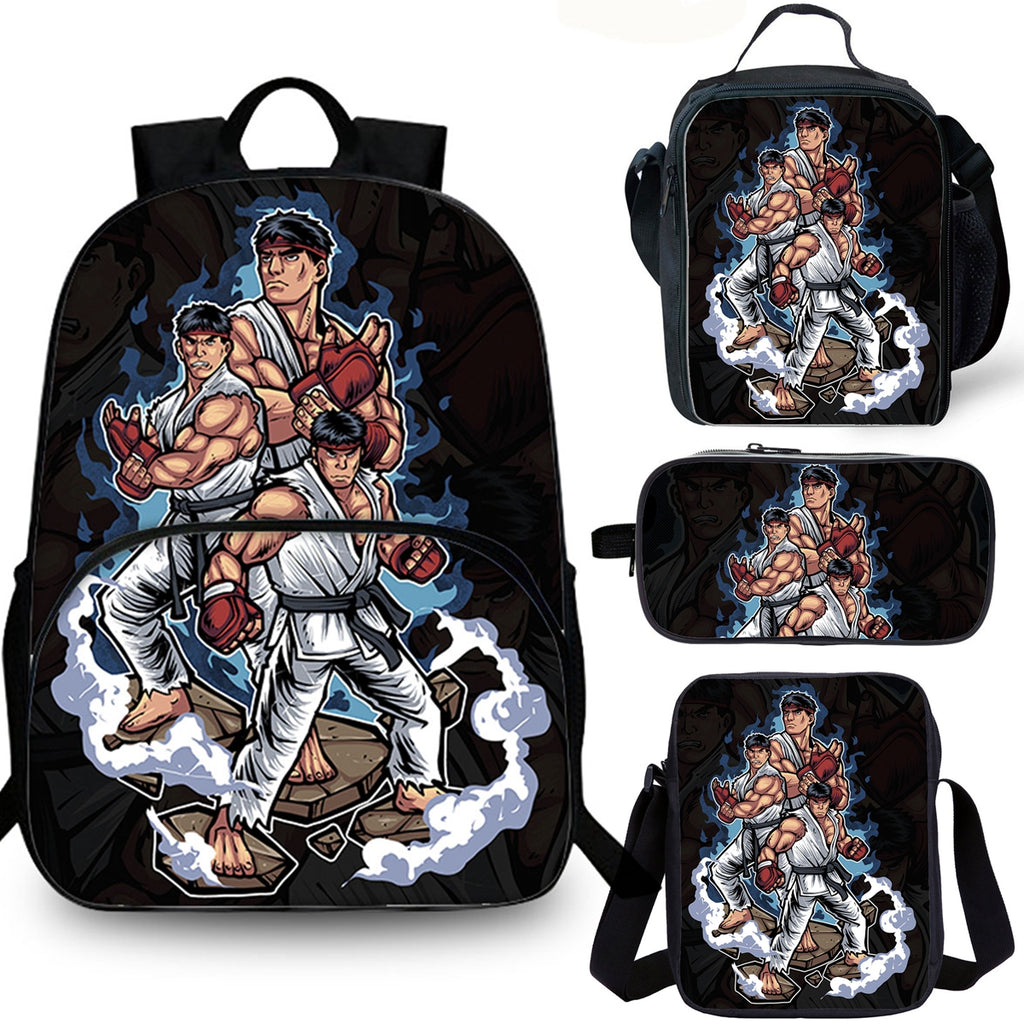 Street Fighter Kids 15" School Backpack Lunch Bag Shoulder Bag Pencil Case 4PCS