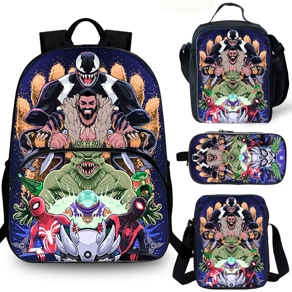 Kids Spiderman 15" School Backpack Lunch Bag Shoulder Bag Pencil Case 4PCS