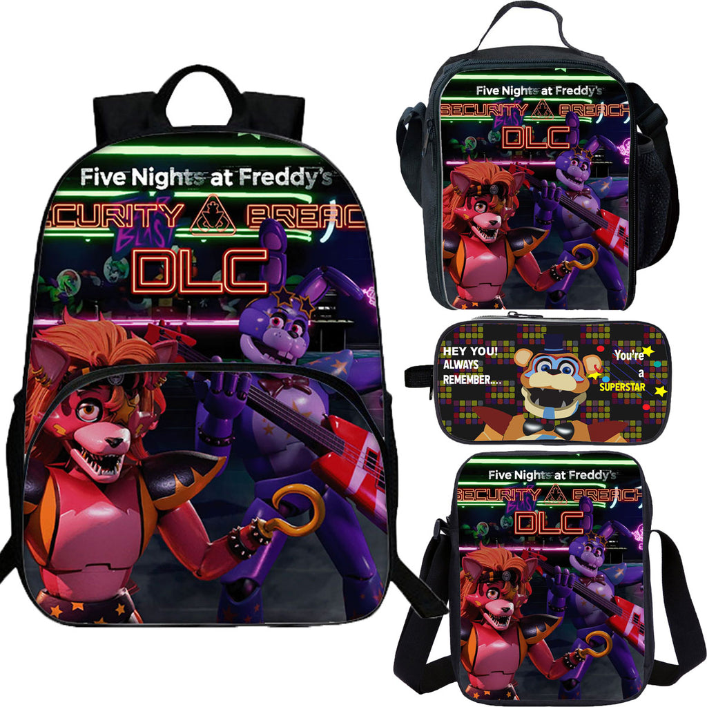 Five Nights at Freddy's 15 inches School Backpack Lunch Bag Shoulder Bag Pencil Case 4 Pieces Combo