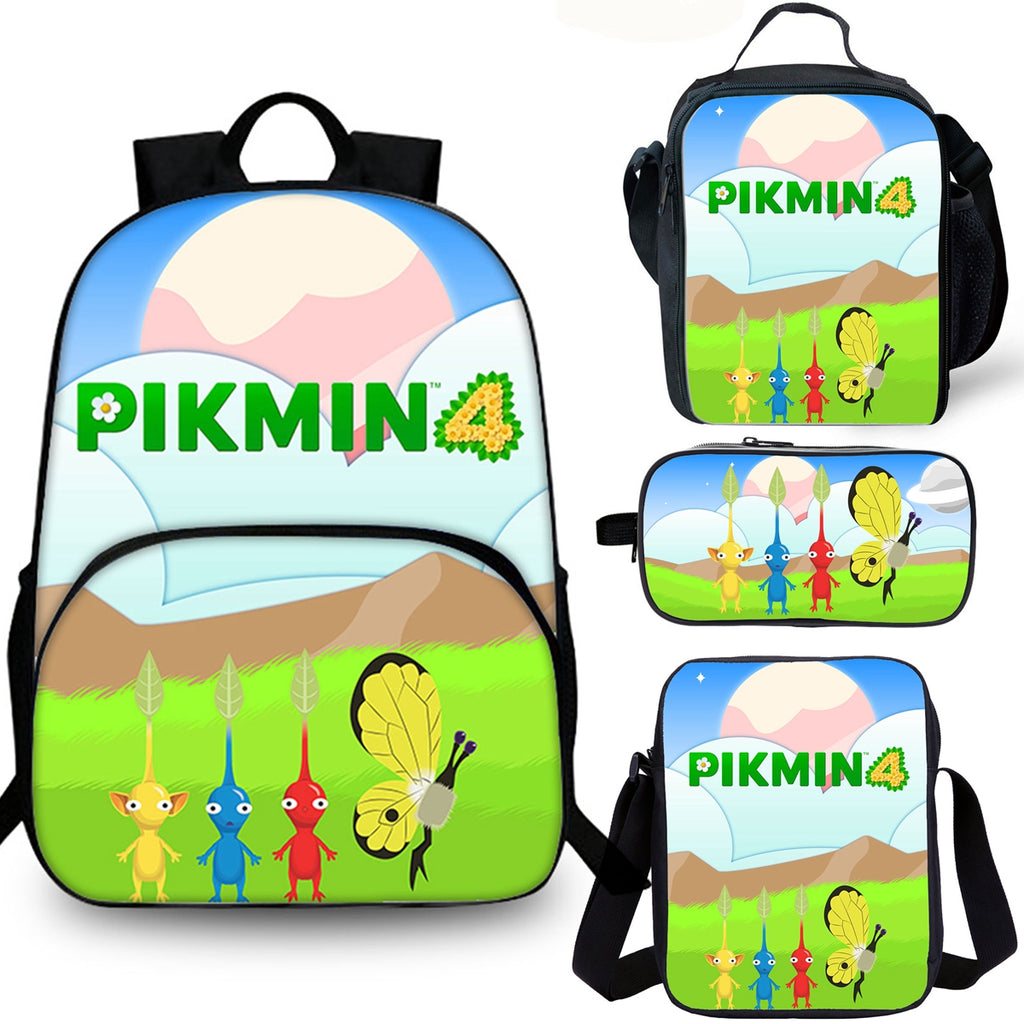 Pikmin 4 Kids 15" School Backpack Lunch Bag Shoulder Bag Pencil Case 4PCS