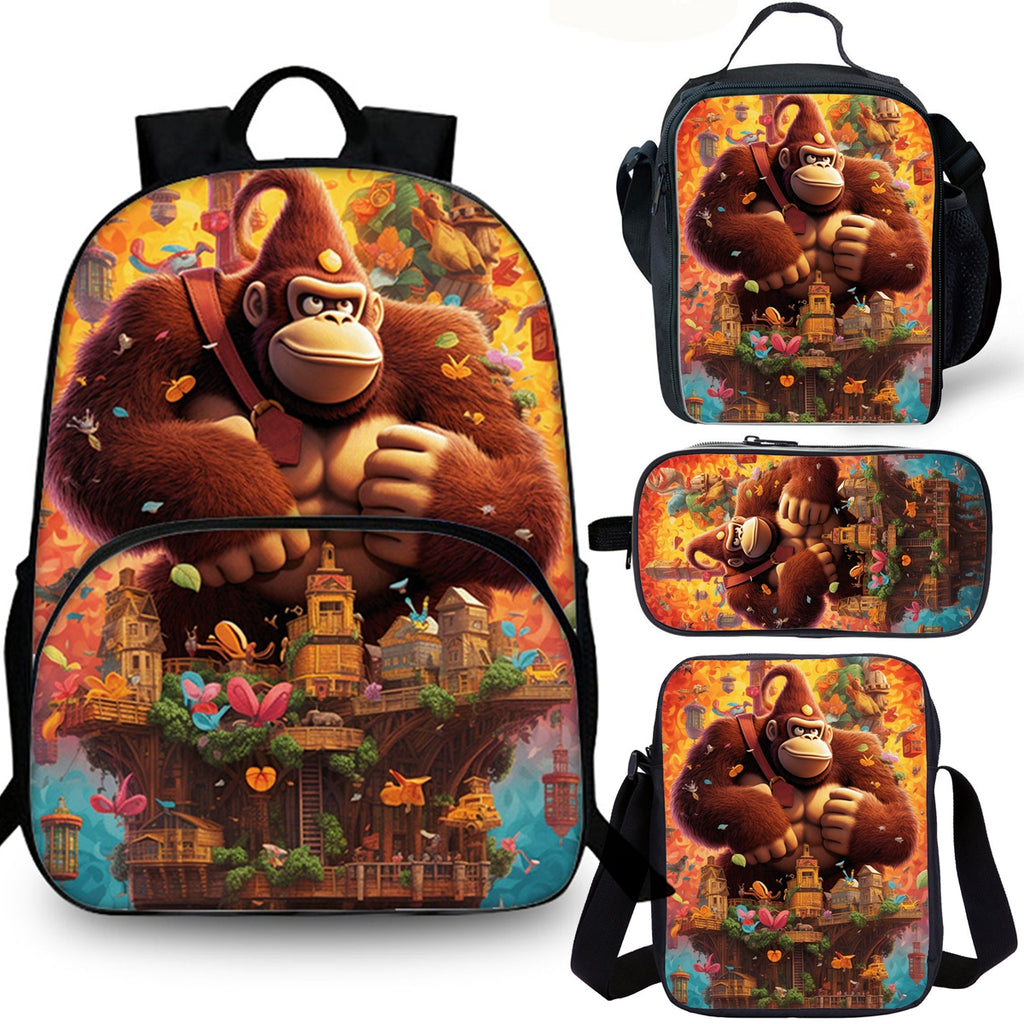 Donkey Kong Kids 15" School Backpack Lunch Bag Shoulder Bag Pencil Case 4 Pieces Combo