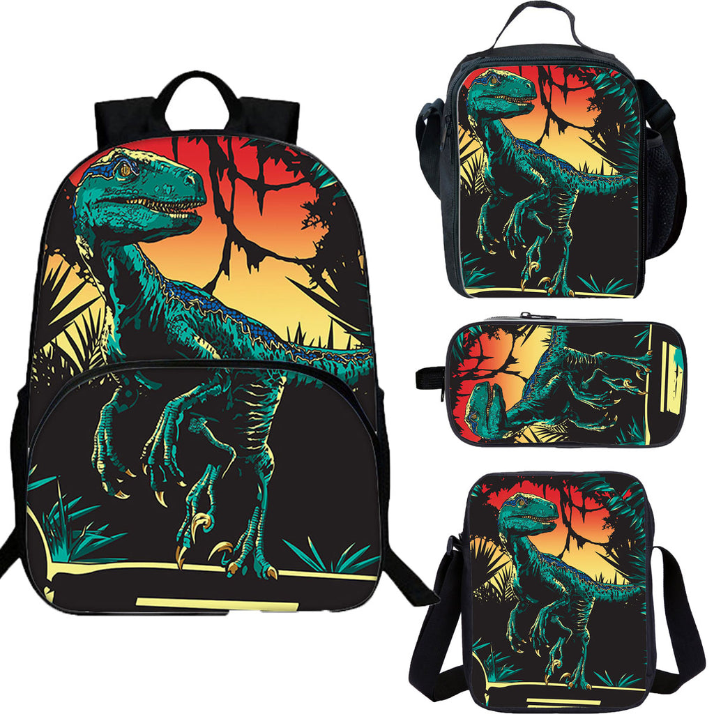 Jurassic 15 inches School Backpack Lunch Bag Shoulder Bag Pencil Case 4 Pieces Combo