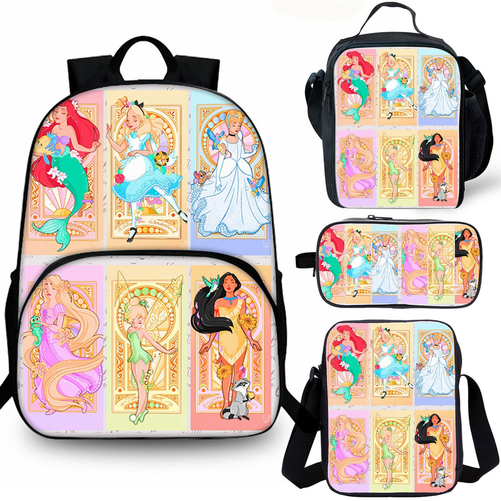 Princess 15 inches School Backpack Lunch Bag Shoulder Bag Pencil Case 4 Pieces Combo