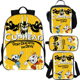 Cuphead 15 inches School Backpack Lunch Bag Shoulder Bag Pencil Case 4 Pieces Combo