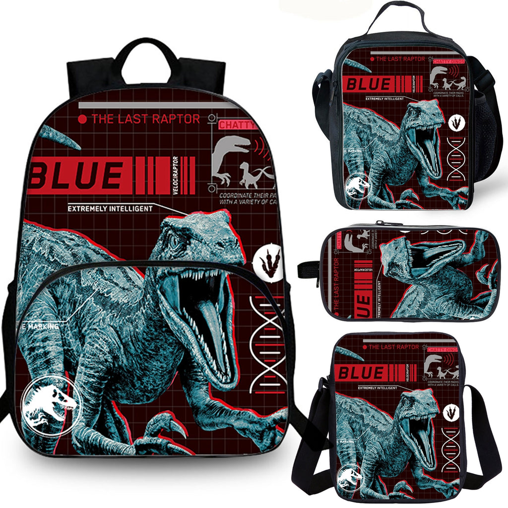 Dinosaur Kids 15" School Backpack Lunch Bag Shoulder Bag Pencil Case 4PCS
