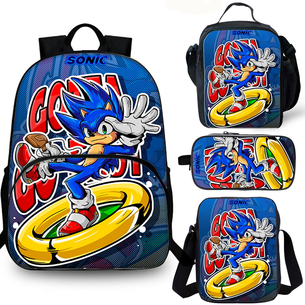 SONIC Kids 15" School Backpack Lunch Bag Shoulder Bag Pencil Case 4PCS