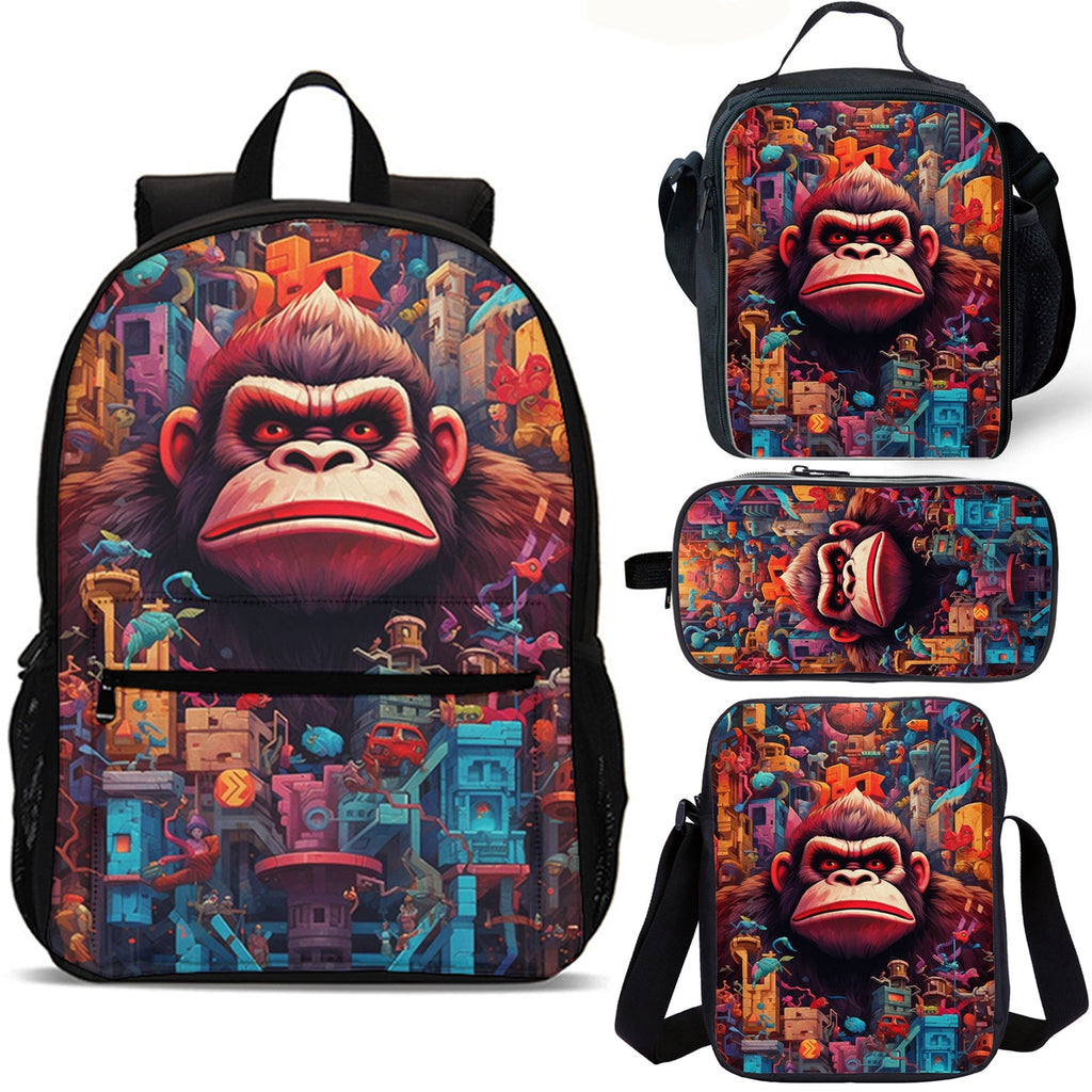 Donkey Kong Kids 4 Pieces Combo 18 inches School Backpack Lunch Bag Shoulder Bag Pencil Case