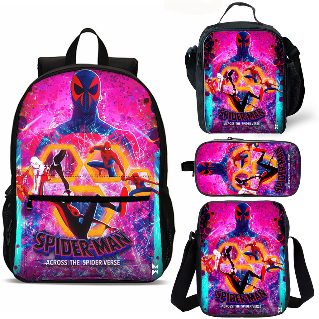 Spider-Man Across the Spider-Verse 4 Pieces Combo 18 inches School Backpack Lunch Bag Shoulder Bag Pencil Case