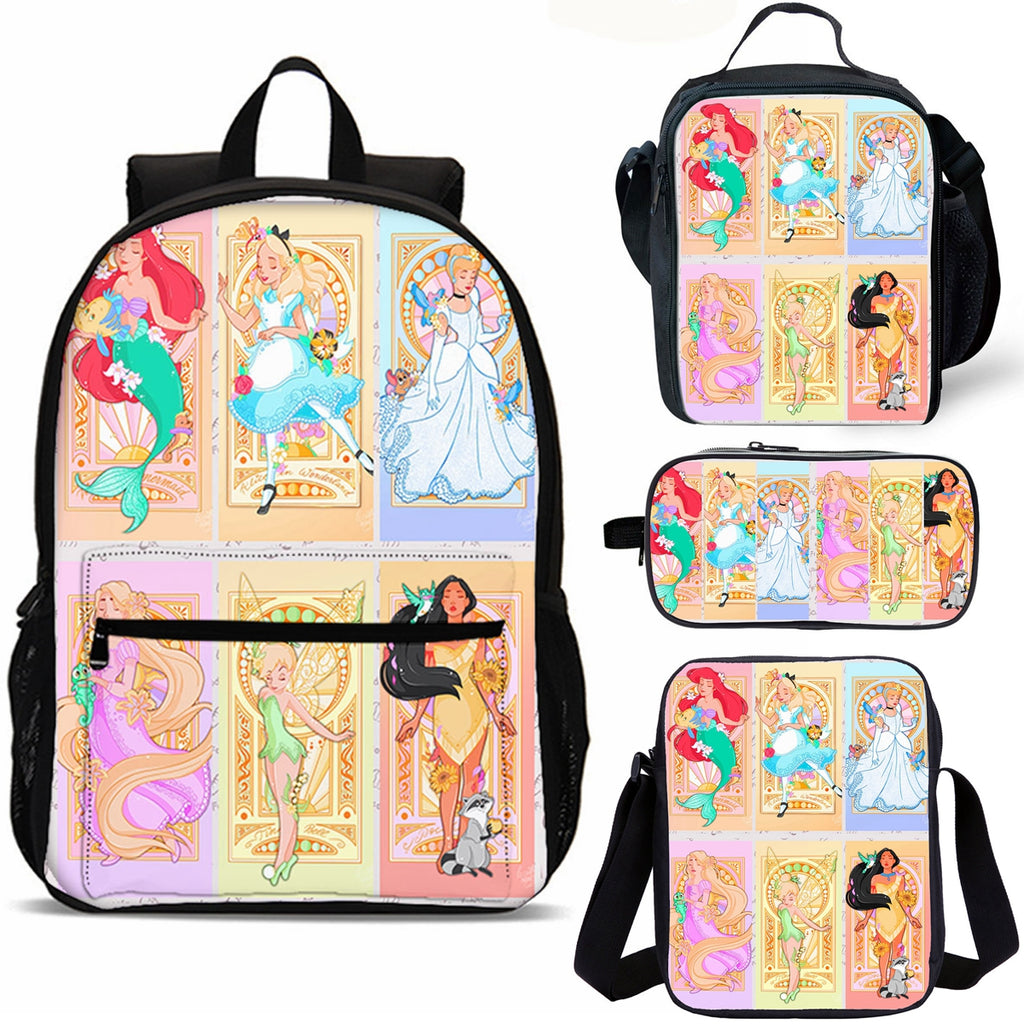 Princess 4 Pieces Combo 18 inches School Backpack Lunch Bag Shoulder Bag Pencil Case