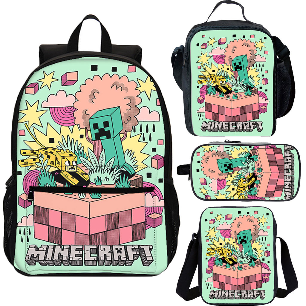 Minecraft 4 Pieces Combo 18 inches School Backpack Lunch Bag Shoulder Bag Pencil Case