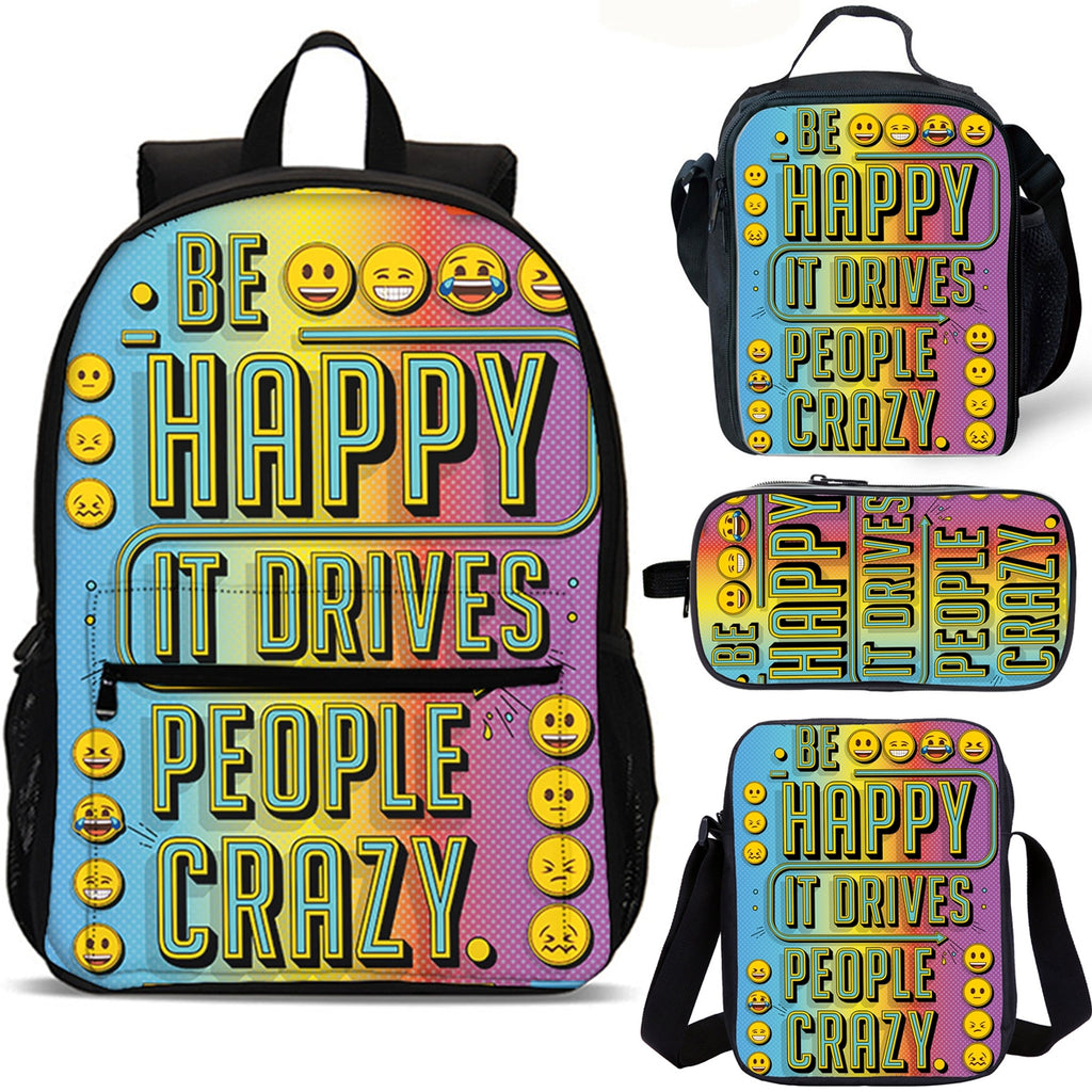 Emoji Smile Face Kids School Merch 4PCS 18 inches School Backpack Lunch Bag Shoulder Bag Pencil Case