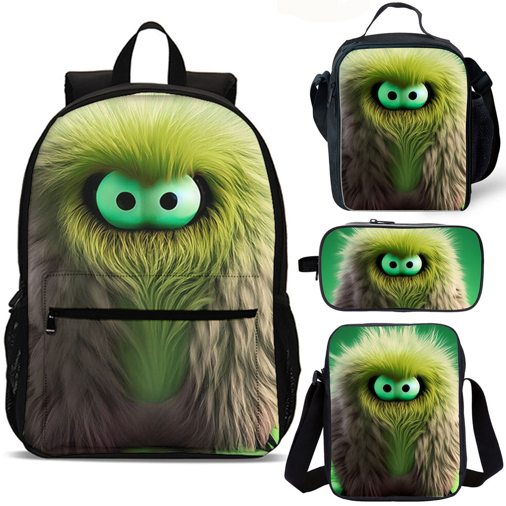 Furry Monster Kids School Merch 4PCS 18 inches School Backpack Lunch Bag Shoulder Bag Pencil Case