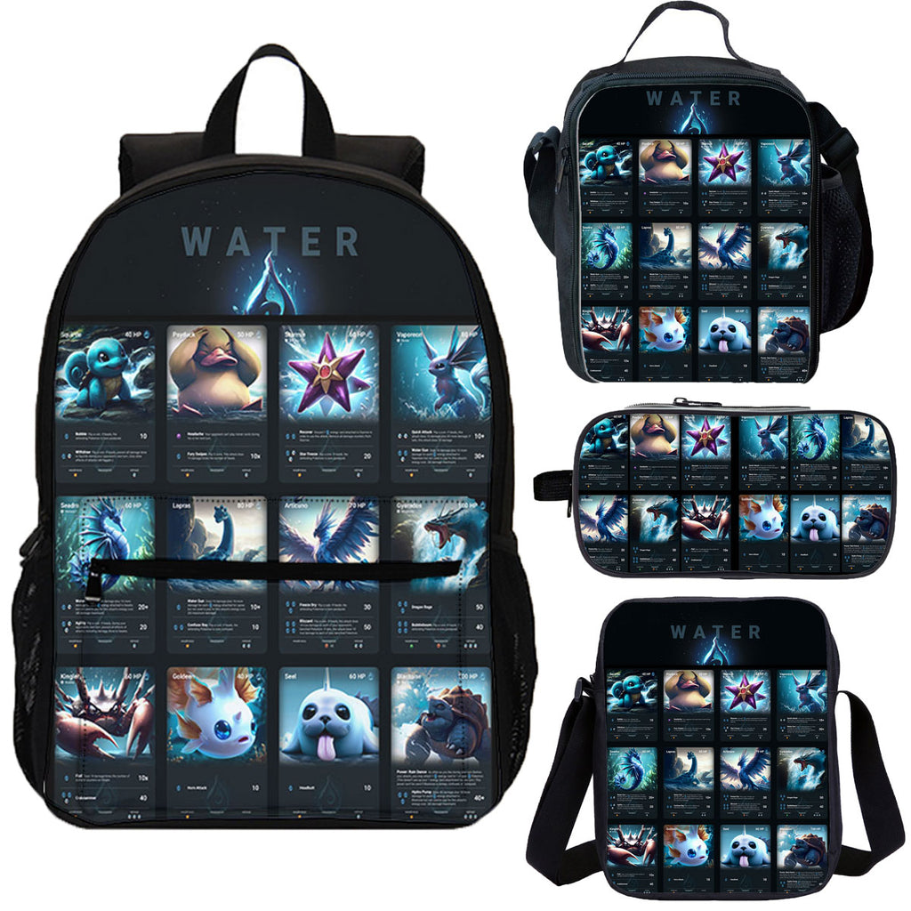Water Type Pokemon 4 Pieces Combo 18 inches School Backpack Lunch Bag Shoulder Bag Pencil Case