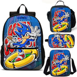 Sonic Kids School Merch 4PCS 18 inches School Backpack Lunch Bag Shoulder Bag Pencil Case