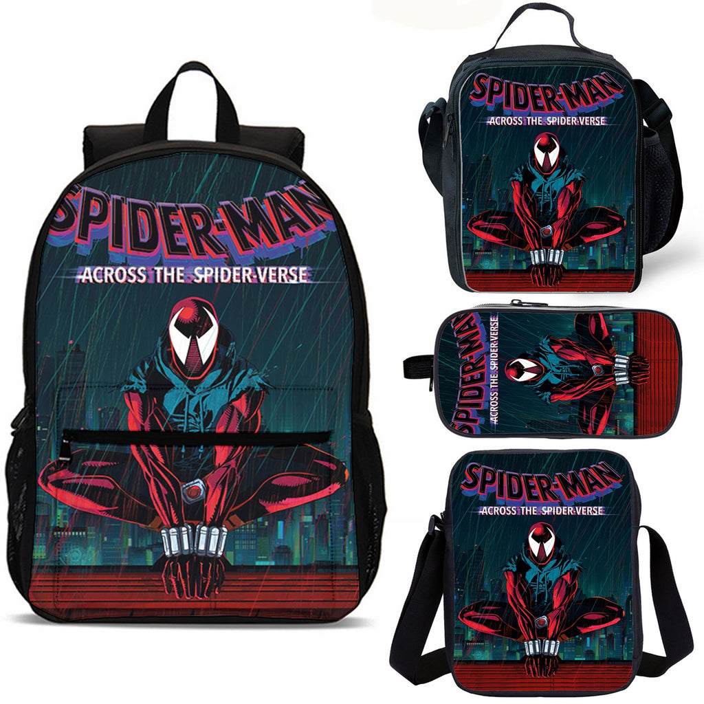 Spider-Man Across the Spider-Verse 4 Pieces Combo 18 inches School Backpack Lunch Bag Shoulder Bag Pencil Case