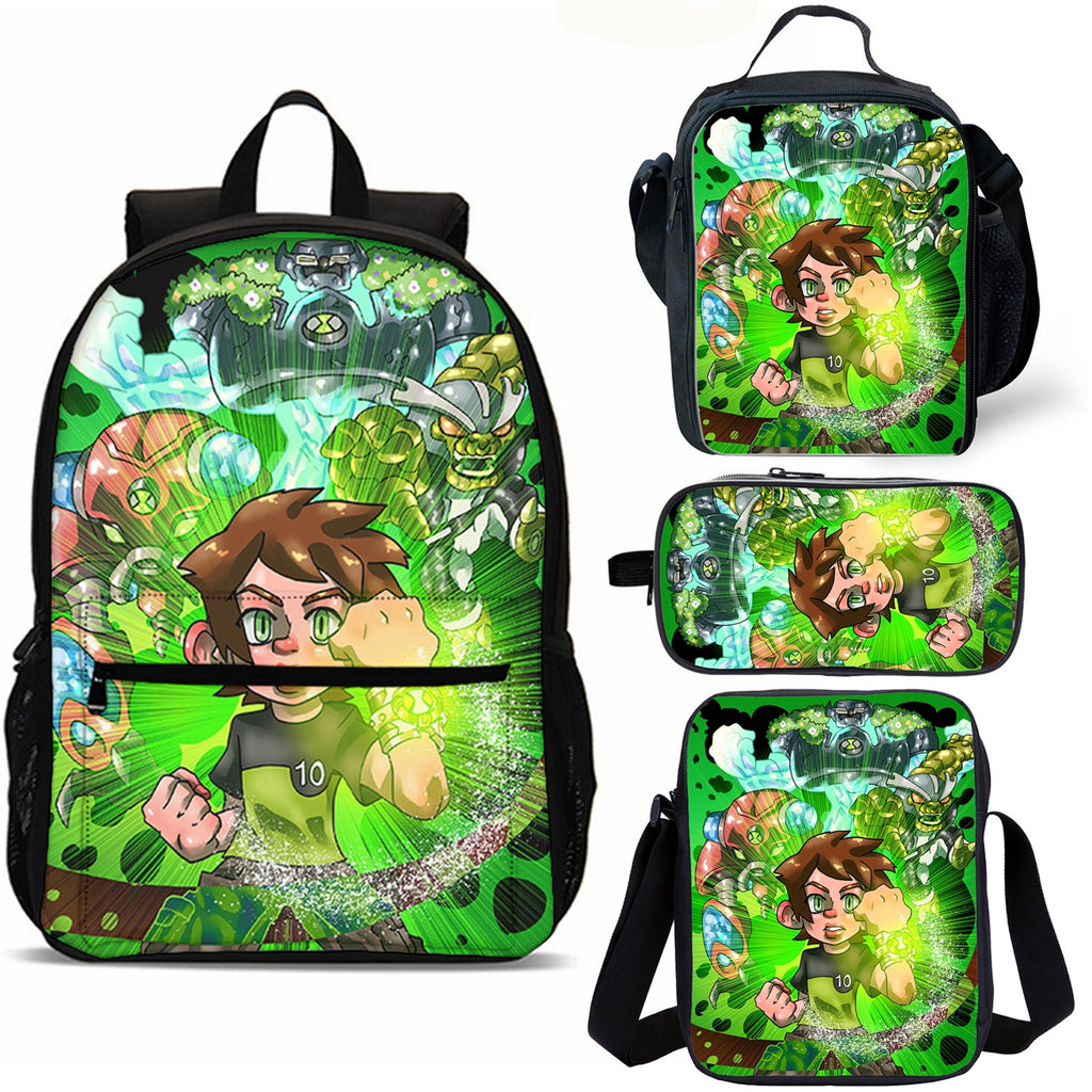 Ben 10 Kids 4 Pieces Combo 18 inches School Backpack Lunch Bag Shoulder Bag Pencil Case
