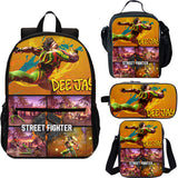 Street Fighter 4 Pieces Combo 18 inches School Backpack Lunch Bag Shoulder Bag Pencil Case