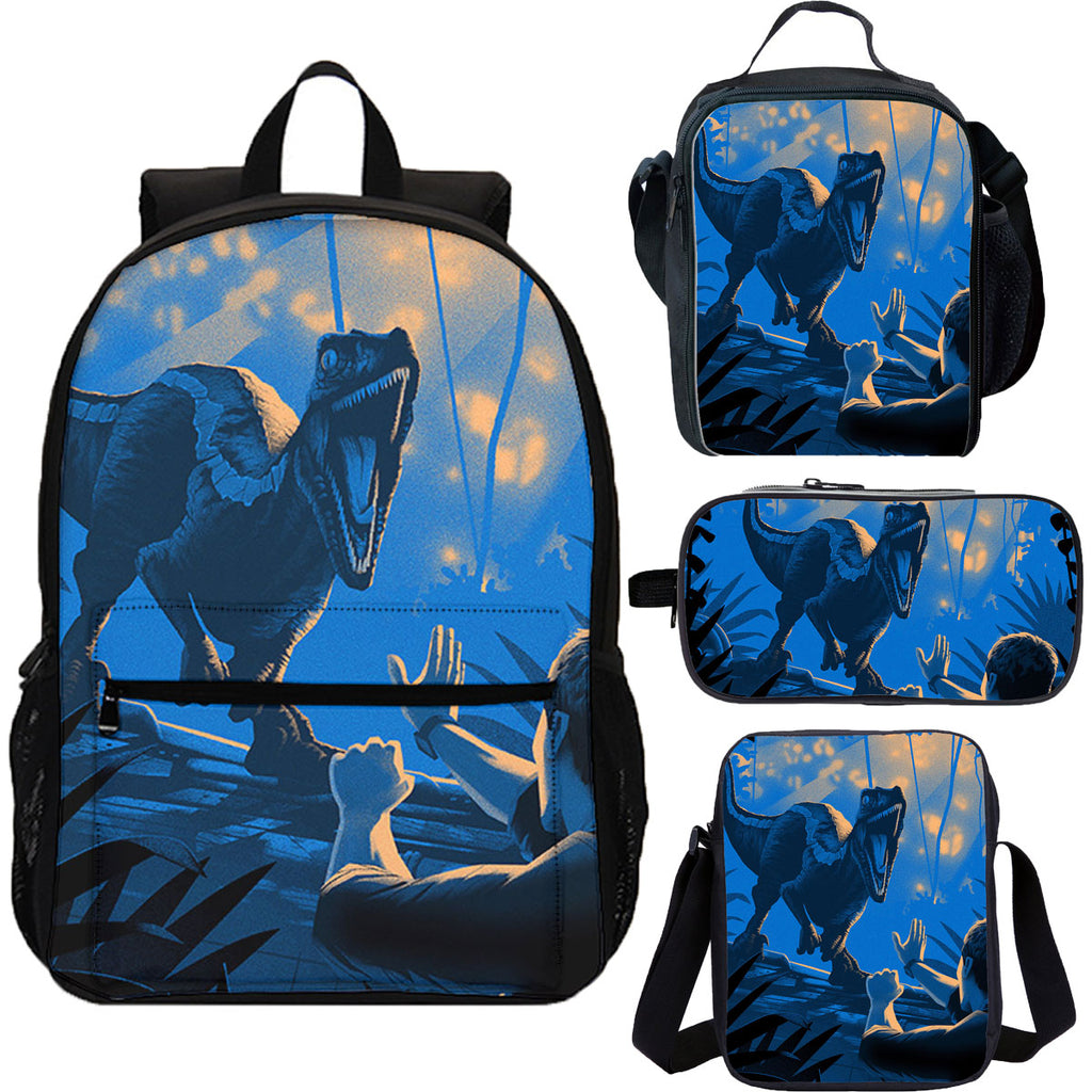 Jurassic 4 Pieces Combo 18 inches School Backpack Lunch Bag Shoulder Bag Pencil Case