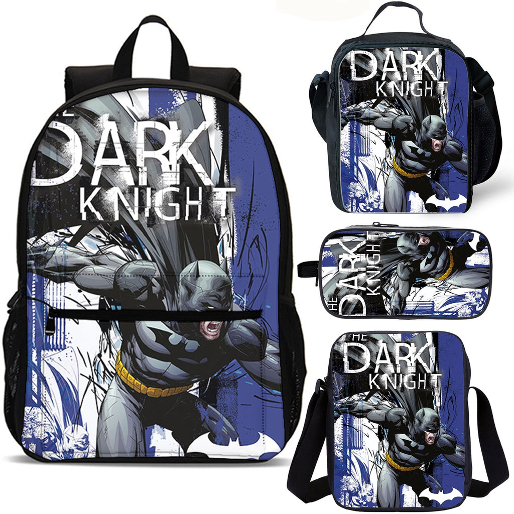 Dark Knight Kids School Merch 4PCS 18 inches School Backpack Lunch Bag Shoulder Bag Pencil Case