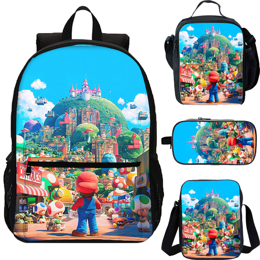 Super Mario 4 Pieces Combo 18 inches School Backpack Lunch Bag Shoulder Bag Pencil Case