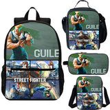 Street Fighter 4 Pieces Combo 18 inches School Backpack Lunch Bag Shoulder Bag Pencil Case