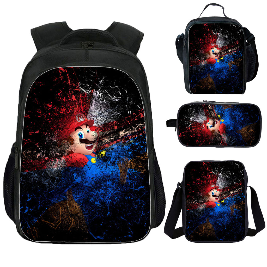 Super Mario School Backpack Lunch Bag Shoulder Bag Pencil Case 4 Pieces