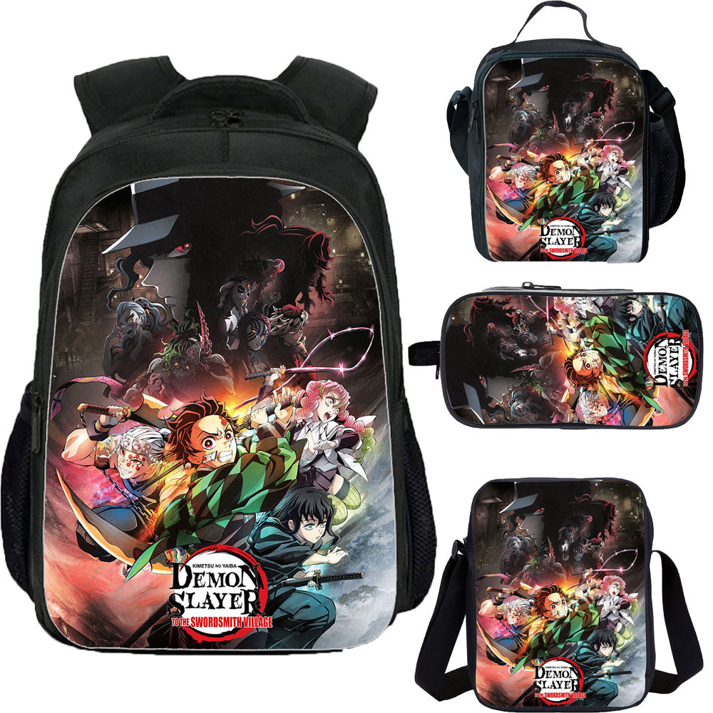 Demon Slayer School Backpack Lunch Bag Shoulder Bag Pencil Case 4 Pieces