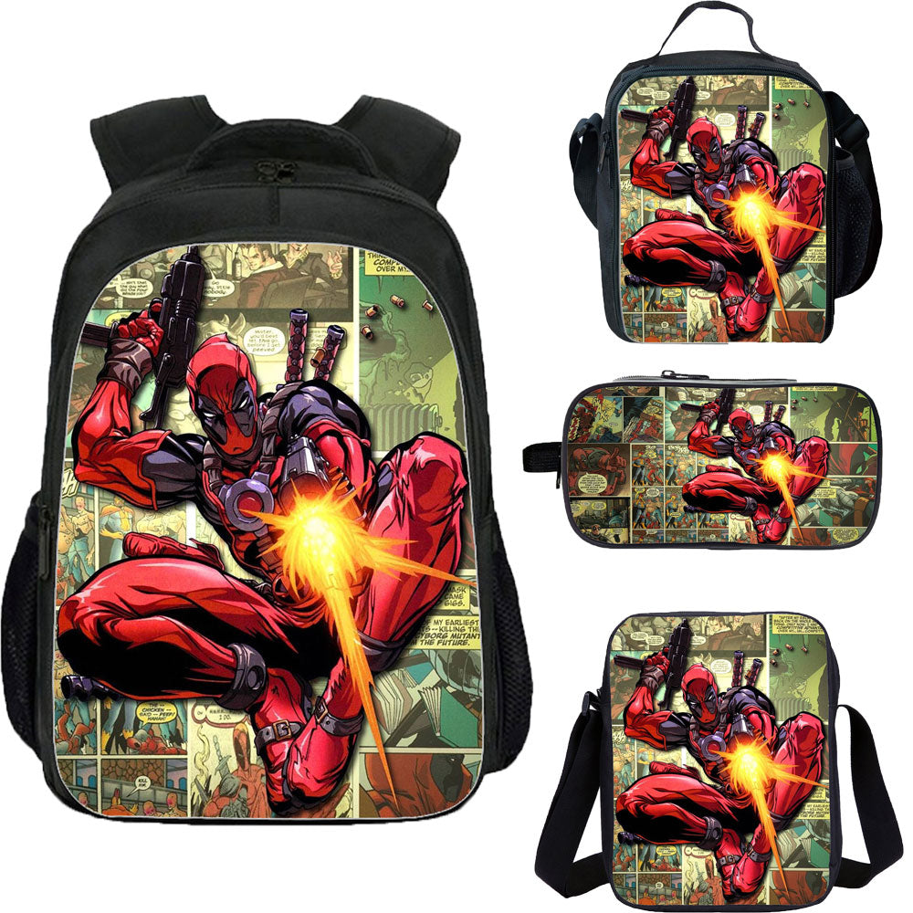 Deadpool School Backpack Lunch Bag Shoulder Bag Pencil Case 4 Pieces