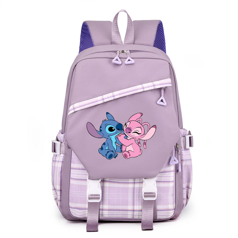 Stitch Girl's Nylon School Backpack Waterproof Multiple Pockets Ideal Gift