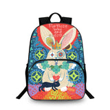 White Rabbit Wonderland Kids 15" Backpack Water Bottle Side Pouches Kid's School Bookbag
