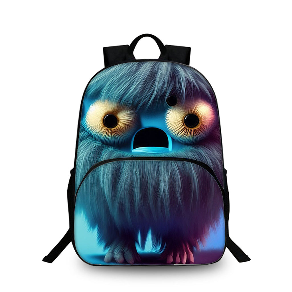 Furry Monster Kids 15" Backpack Water Bottle Side Pouches Kid's School Bookbag