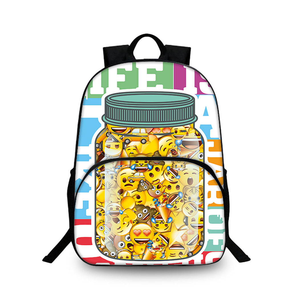 Cute Emoji Kids 15" Backpack Water Bottle Side Pouches Kid's School Bookbag